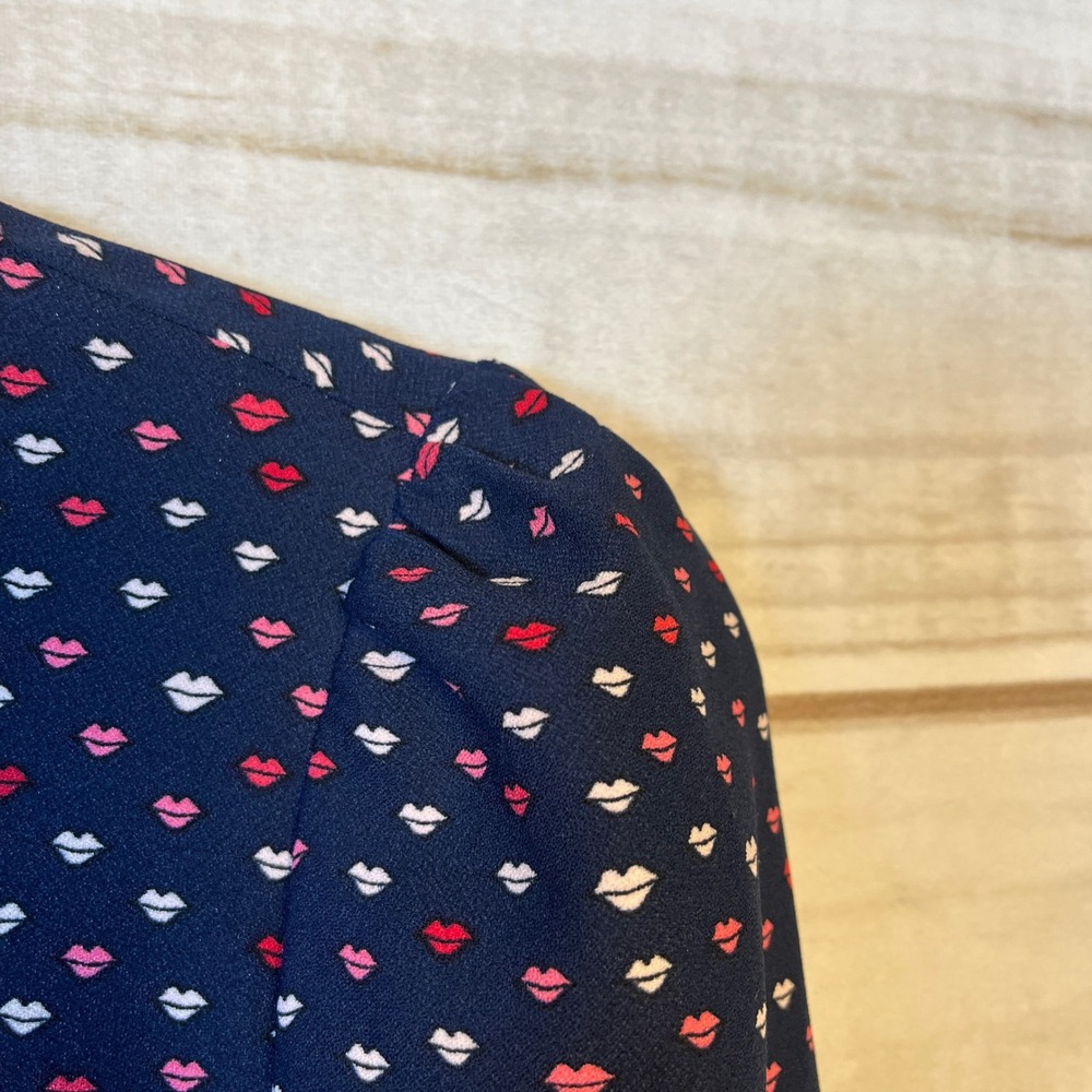 Kate Spade New York Navy Lip Lips Crepe Print Button Front Long Sleeve Dress 6 - Picture 5 of 8